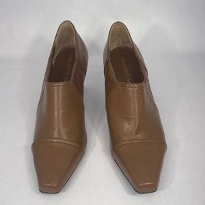 Franco Sarto Tanya Brown leather slip on heels size 8m pre=owned
